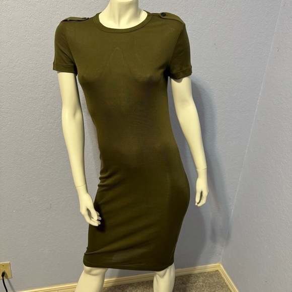Helmut Lang Bodycon Olive Green Silk Midi Dress - Picture 6 of 8